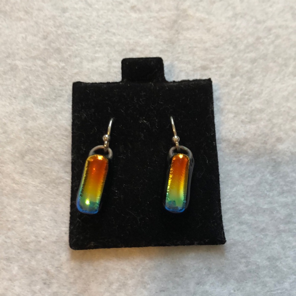 Handmade rainbow dichroic glass earrings
